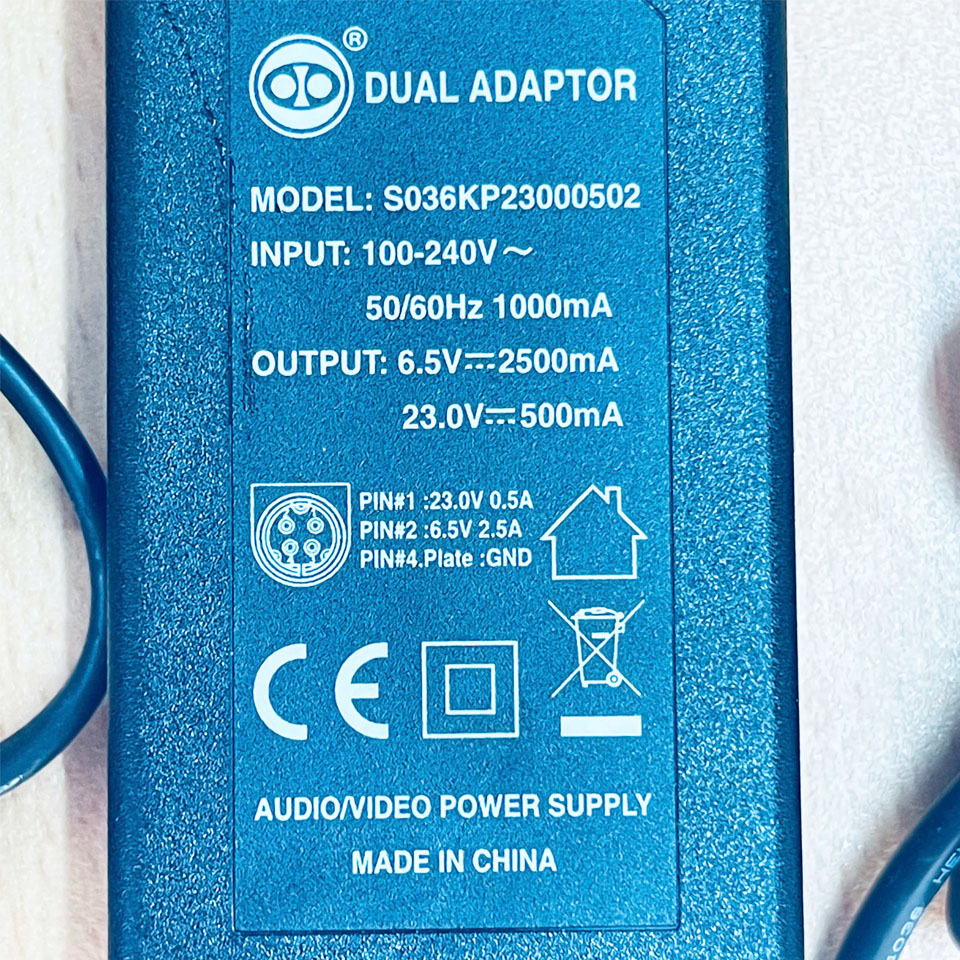 Adapter 6.5V 2.5A 23V 0.5A S036KP23000502 Supply EU Plug Connector Tip Size 4 Pin Mini Din 10mm For Trimble Precision Surveying and Geodetic Instruments.