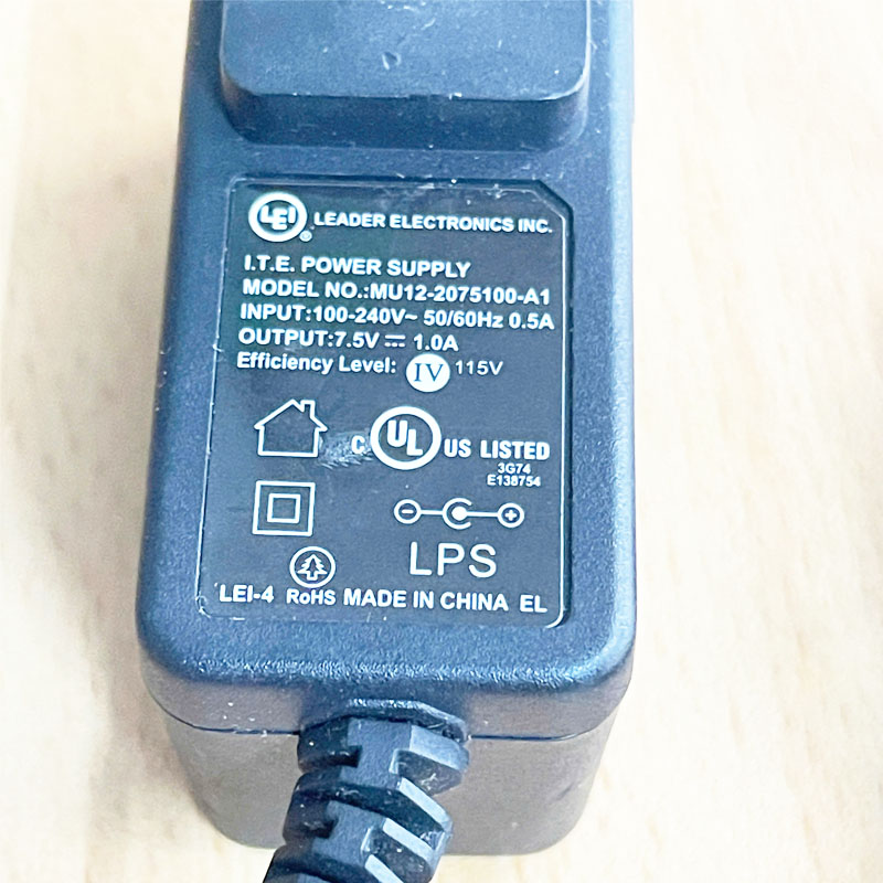 Adapter 7.5V 1A LEL MU12-2075100-A1 Connector Size 5.5mm x 2.1mm