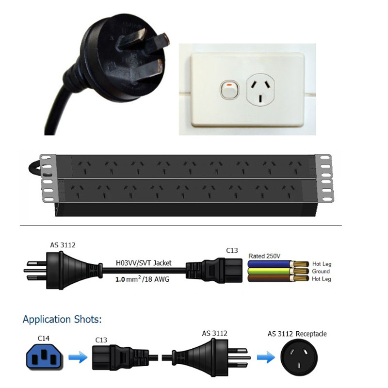 Dây Nguồn 3 Chân Chéo Chuẩn China & Australia GB2099 to C13 10A 250V 3x1.0mm² 300/500V A090674 IEC 53(RVV) Dài 3M For Computer, Switch L2 L3, Cisco Firewall