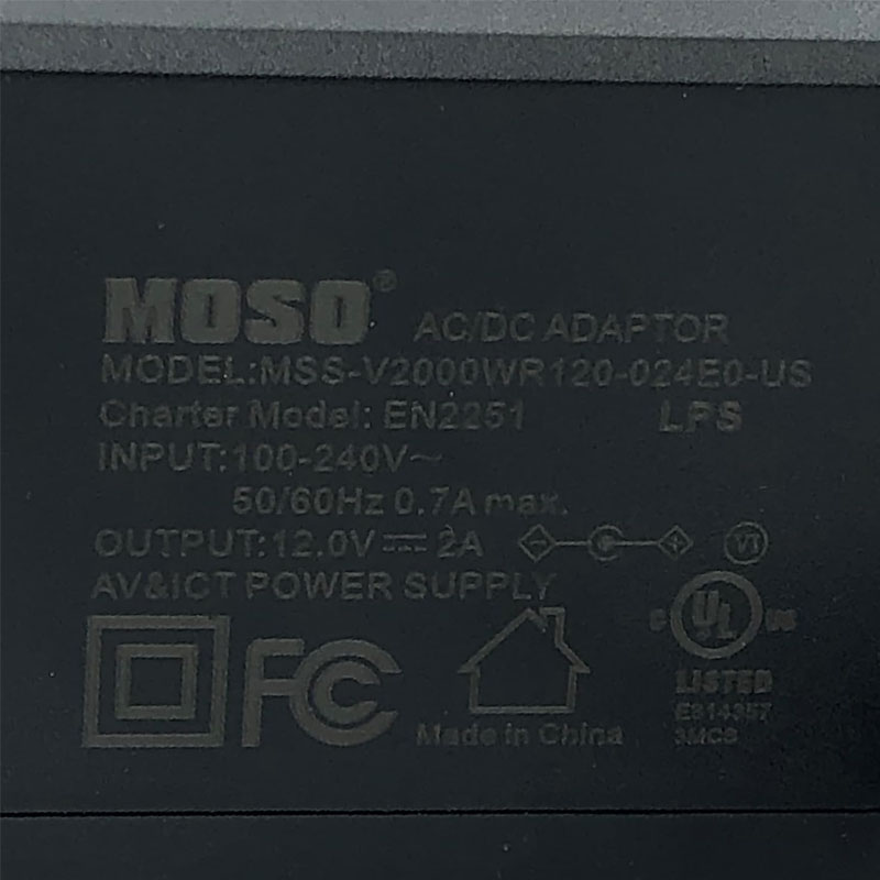 Adapter MOSO 12V 1.2A MSS-V2000WR120-024E0-US Connector Size 5.5mm x 2.0mm