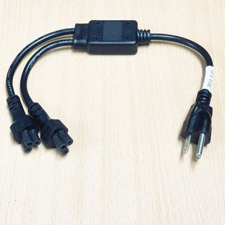Dây Nguồn 3 Chân 2 Dẹt 1 Tròn Chia Chữ Y Type Splitter Power Cord  NEMA 5-15p KEMP KMP-02 KMP-33 to IEC-C5 Dài 0.4M