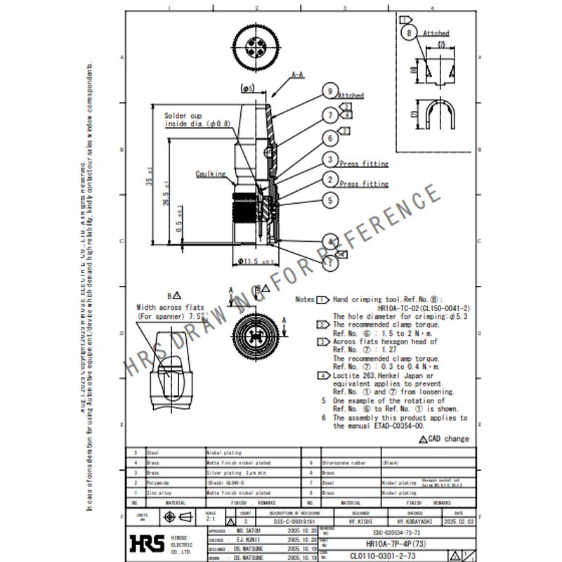 Jack Hàn Dây Connector HR10A-7P-4P(73) Hirose 4 Pin Male 12 Positions Circular Push Pull Connectors 4P Plug Shell SZ 7 Male Sil Term Soldr