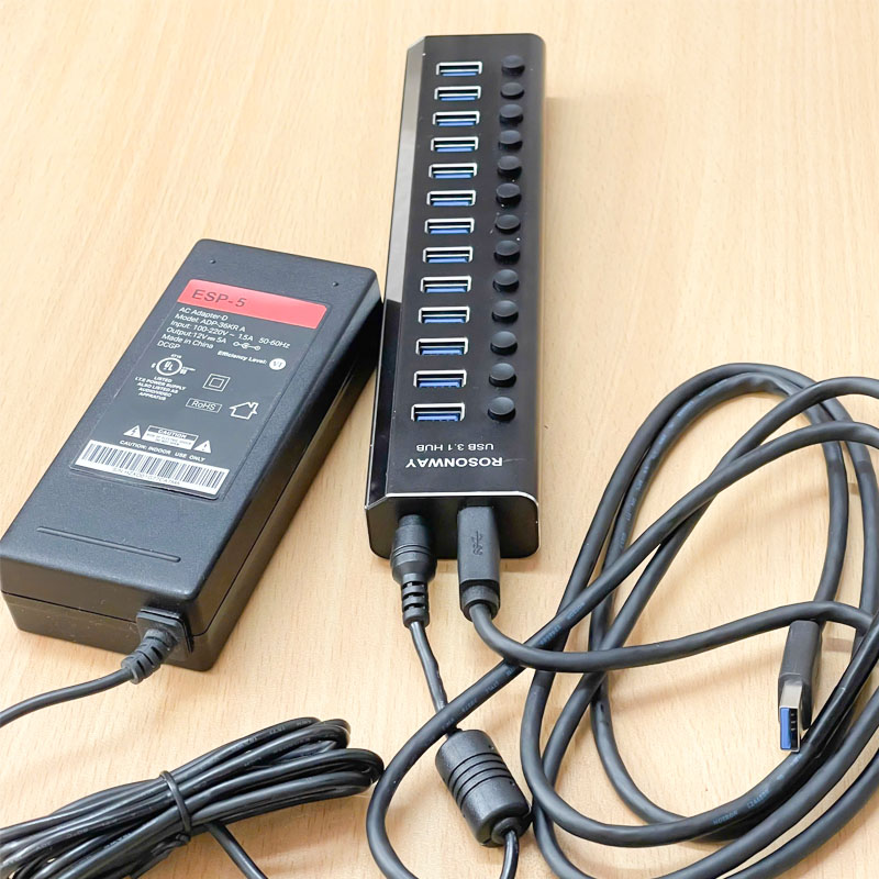Bộ Chia USB 3.1 HUB 13 Cổng ROSONWAY Nguồn Ngoài 12V Vỏ Nhôm Rosonway Alumium 13 Port Powered USSB 3.0 Hub with 72W Hàng Original Tháo Thiết Bị