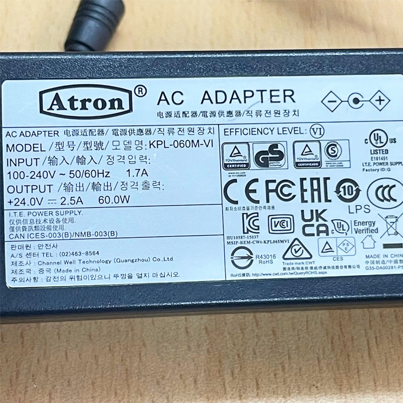 Chuyển Nguồn Adapter Atron 24V 2.5A 60W KPL-060M-VI Connector Size 5.5mm x 2.5mm
