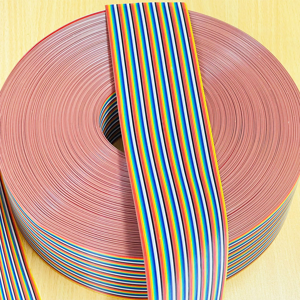 Cáp Dẹt Nhiều Màu 64 Pin Flat Ribbon Rainbow Cable 1.27mm Pitch 64 Way Unscreened 81.3mm Width 28AWG 300V Length 61M