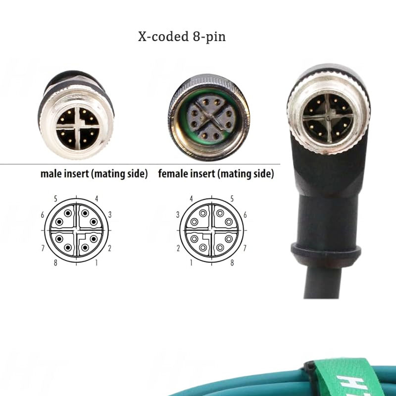 Cáp XC-M12EN-M8SR-10M-R 6H 20221230-A Dài 10M Cable M12 X-Coded 8 Pin Male 90 Degree to RJ45 GigE Vision CAT6 High Flex Ethernet Cable TAIYO E67648-WH 4P X 26AWG For Machine Vision Cognex DataMan 150/260 Series