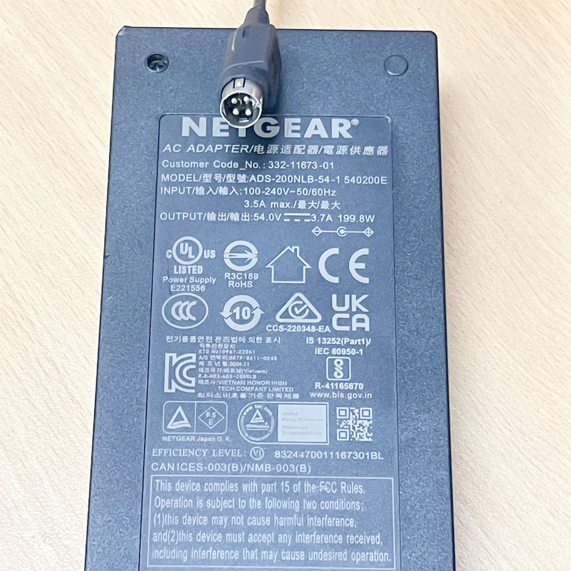Adapter NETGEAR 54V 3.7A 199.8W ADS-200NLB-54-1 540200E Connector Size 4 Pin Mini Din 10mm For Switch Cisco SG300-10SFP Cisco SG350-10MP-K9 Switch 10 Port PoE