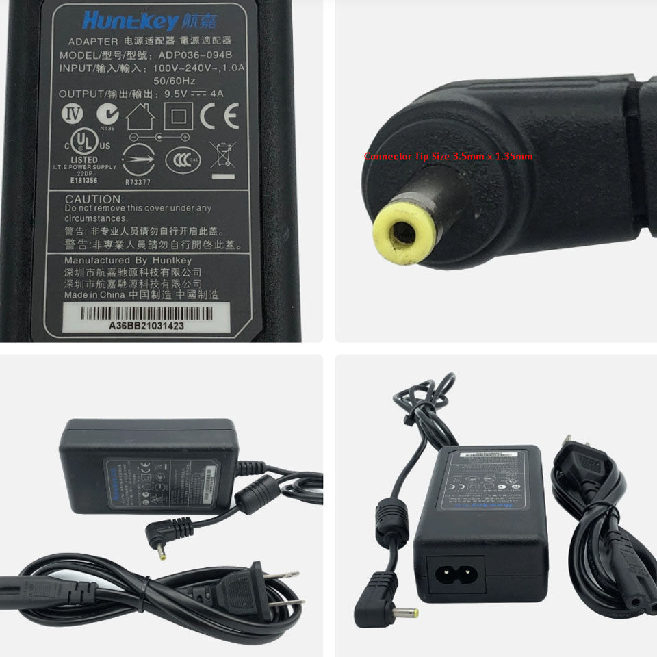 Adapter Huntkey ADP036-094B 9.5V 4A IEC C7 For Printer Pos Connector Tip Size 3.5mm x 1.35mm