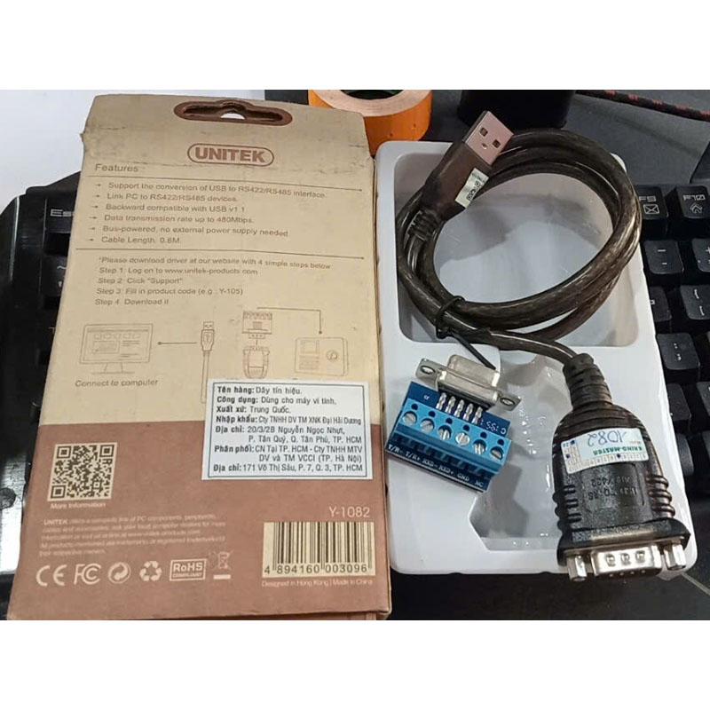 Cáp Chuyển Đổi Tín Hiệu USB to RS422/RS485 UNITEK Y-1082 Converter Adapter Cable with FTDI Chip Supports Windows 11, 10, 8, 7, XP