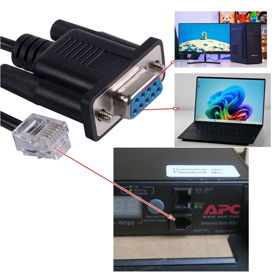 Cáp Điều Khiển APC 940-0144A Serial Console Cable RJ12 Male to RS232 DB9 Female For APC Rack PDU AP7900 AP7901 AP7902 AP7930 AP7932 AP7940 AP7941 Switches Length 3M