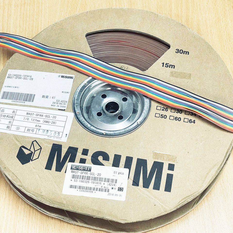 Cáp Bẹ Nhiều Màu MISUMI MAST-SFKK-SCL-20 20 Pin 2.54mm Pitch 2x10P 20 Wire IDC Flat Rainbow Ribbon Cable Dài 61M