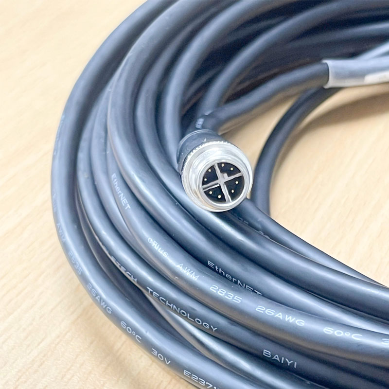 Cáp XC-M12EN-M8SN-15M-N Dài 15M M12 X-Coded 8 Pin Male to RJ45 GigE Vision CAT7 S/FTP E237114 4PR x 26AWG High Flex Ethernet Cable For Basler Cognex in-Sight Industrial Camera