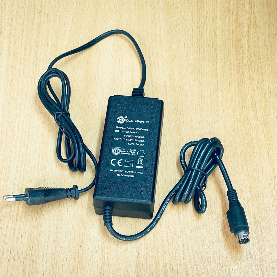 Adapter 6.5V 2.5A 23V 0.5A S036KP23000502 Supply EU Plug Connector Tip Size 4 Pin Mini Din 10mm For Trimble Precision Surveying and Geodetic Instruments.