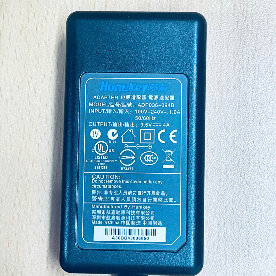 Adapter Huntkey ADP036-094B 9.5V 4A IEC C7 For Printer Pos Connector Tip Size 3.5mm x 1.35mm