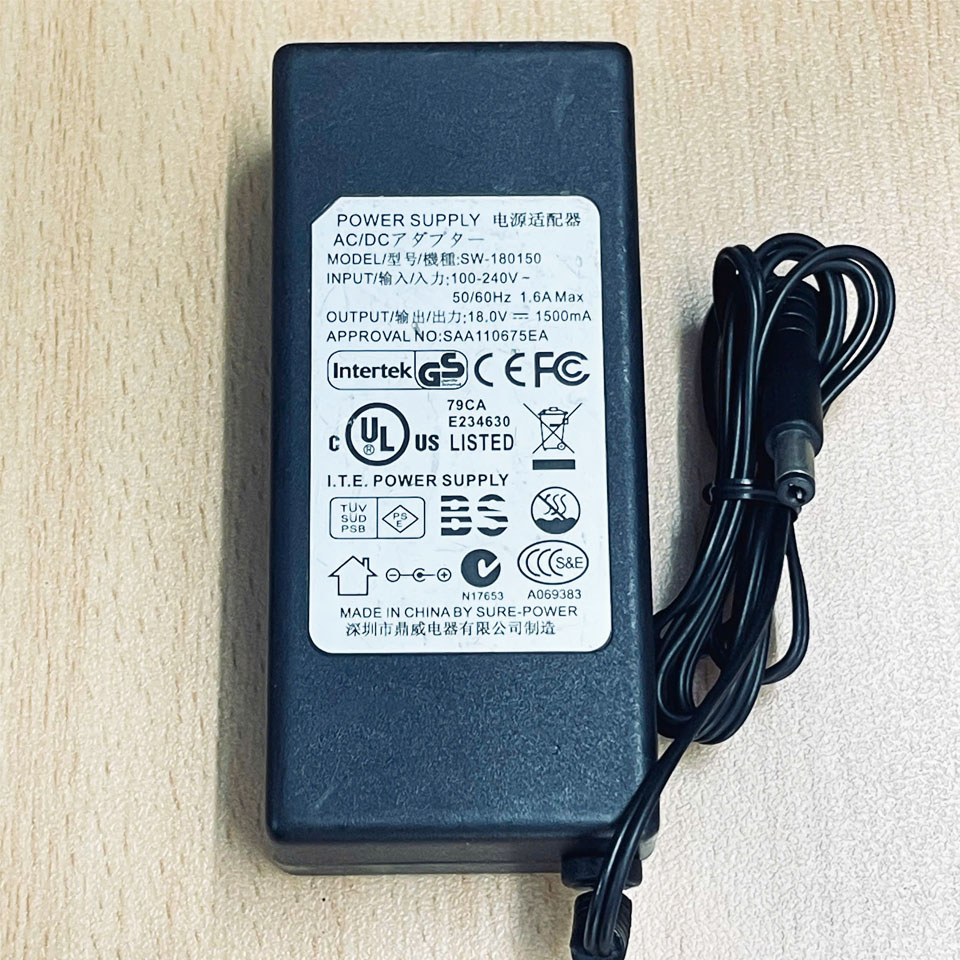 Adapter 18V 1.5A Switching Power Adaptor Model SW-180150 Connector Size 5.5mm x 2.1mm Hàng Original Tháo Thiết Bị