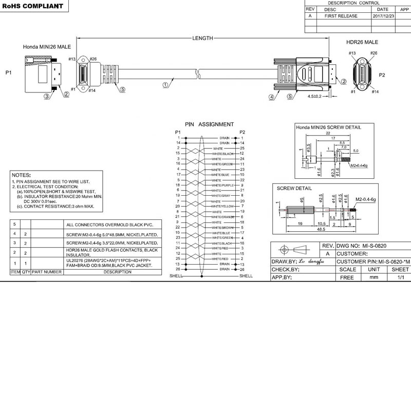 Cáp Original  Camera Link SDR 26 Pin Male Plug to SDR 26 Pin Male Plug Black Dài 7.8M - SDR 26 to SDR 26 Camera Link Cable for Insdustrial Camera