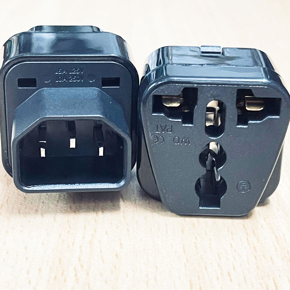 Rắc Chuyển Nguồn IEC C14 Male to Universal Female UK US Socket 125V 15A 250V 10A 800W Black Power Adapter Converter