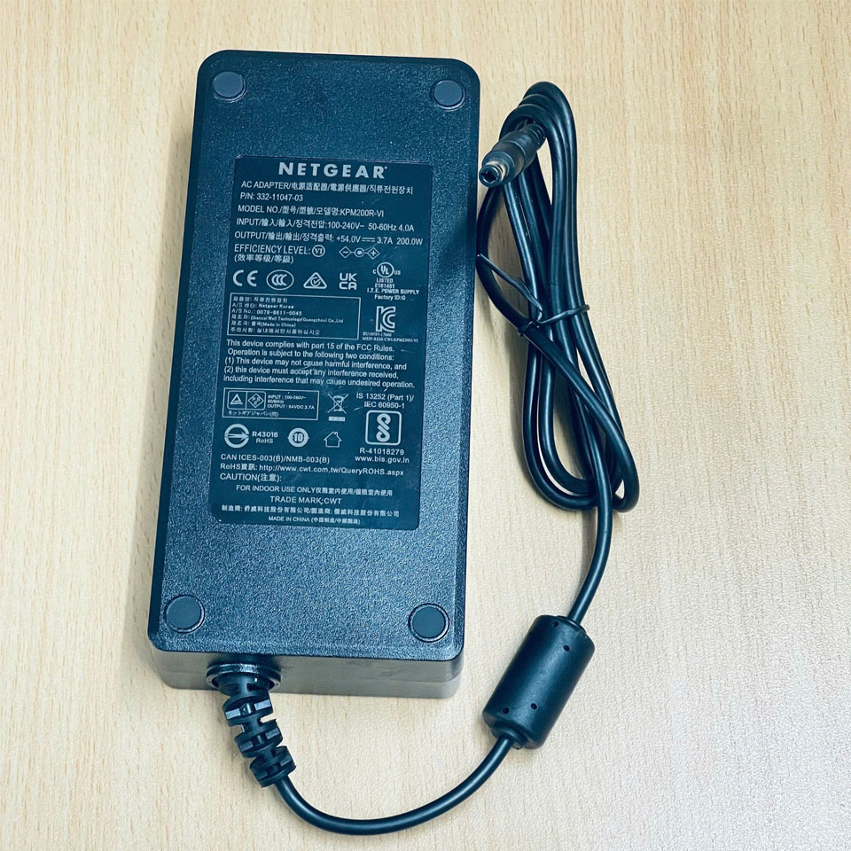 Bộ Nguồn Adapter 54V 3.7A NETGEAR KPM200R-VI Connector Tip Size 6.5mm x 3.0mm For Netgear GS116LP/PP PoE Gigabit Ethernet Switch