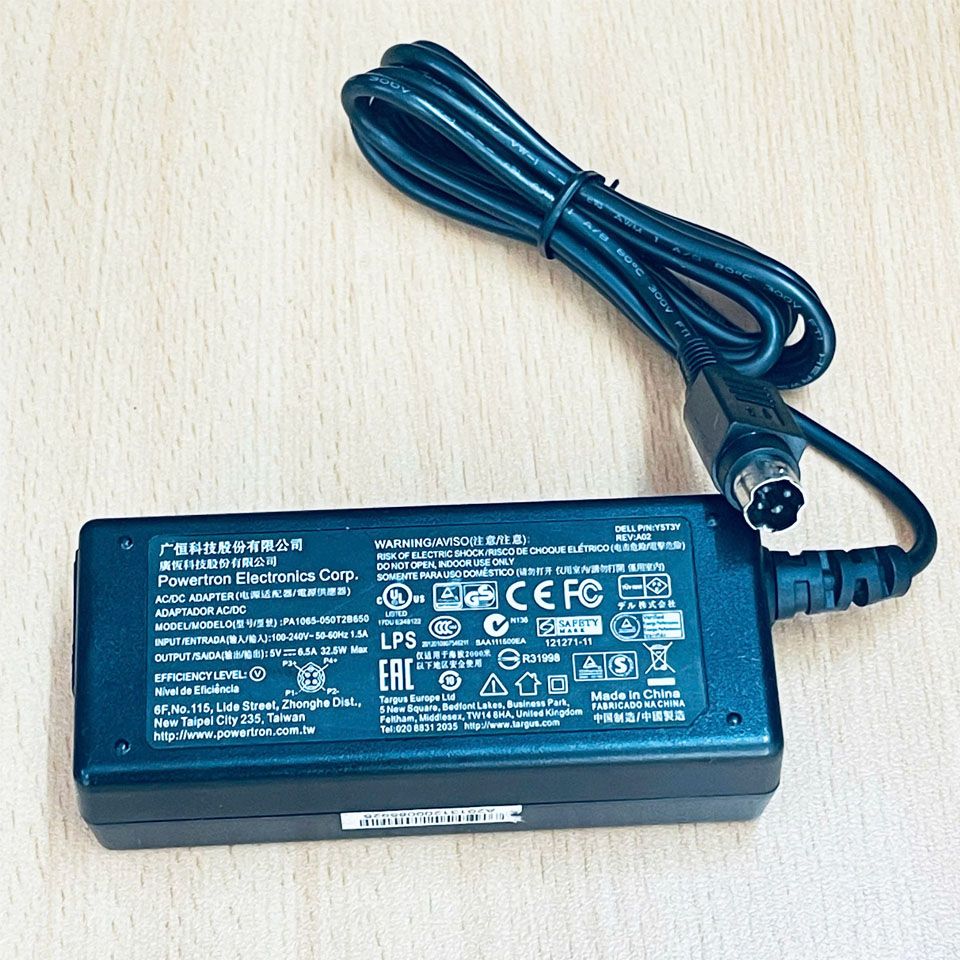 Bộ Chuyển Đổi Nguồn AC/DC Adapter 5V 6.5A Powertron PA1065-050T2B650 Jack DC Size 4-Pin DIN / 4-Prong For Targus SuperSpeed Dual Video Docking Station, Dell D3000 USB 3.0 Docking Station.