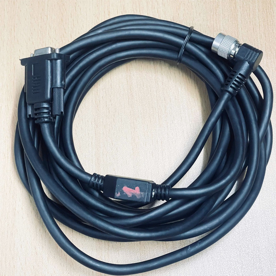 Cáp Hirose HR10-10R-9P Male Right Angle to RS232 DB9 Female + DC Power Supply Dài 5M For Industrial Cable Management Motion Controller