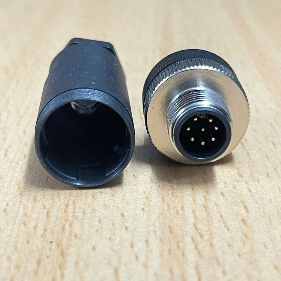 Đầu Nối Tròn Công Nghiệp M12 A-Code 8-Pins Male Screw Contacts Type Gold Plated Forsignal Transmission, Sensors, DC Power, or Low-Speed Ethernet.