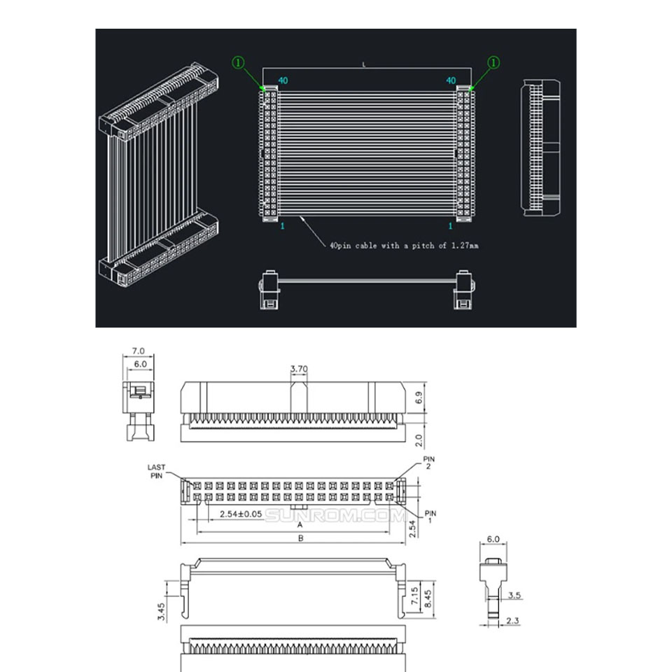 Cáp 40 Pin IDC Flat Ribbon Rainbow Cable Female to Female Header 2x20P 40 Wire With 2.54mm Pitch Connector Length 50Cm