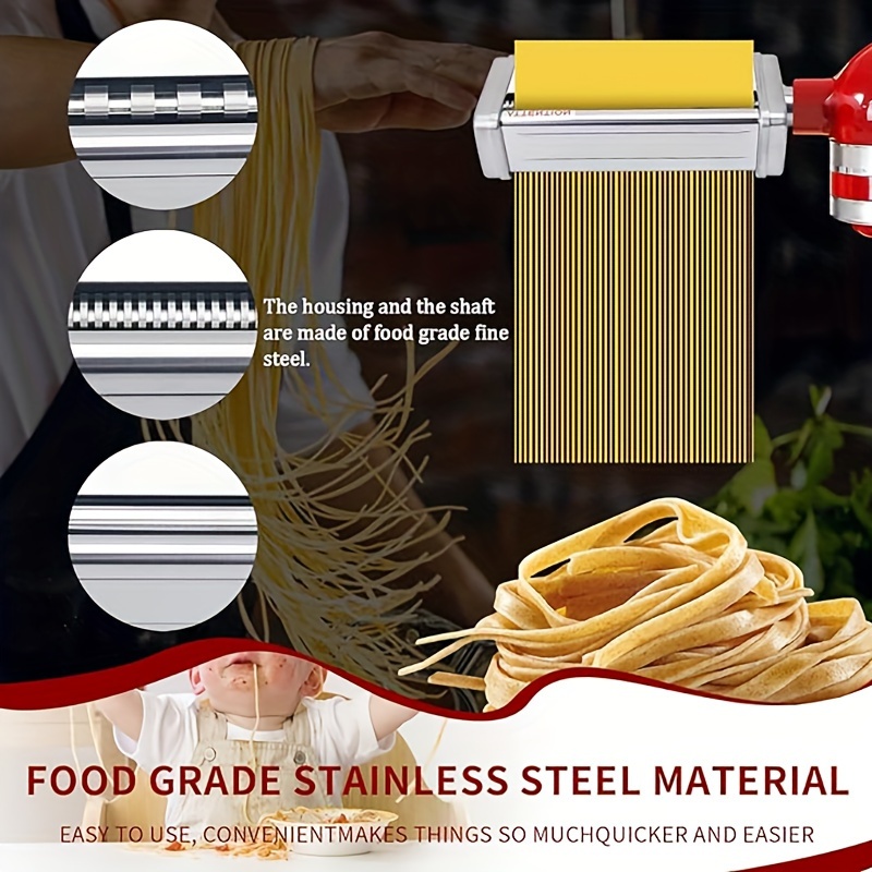 Phụ kiện máy làm mì ống cho máy trộn đứng KitchenAid Phụ kiện thép không gỉ Máy cán mì ống, Máy cắt mì spaghetti và Máy cắt mì fettuccine phù hợp với tất cả máy trộn đứng KitchenAid gia dụng