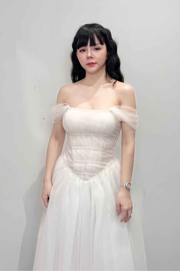 Váy Xòe V Eo Trễ Vai “Elysian Charm Gown”