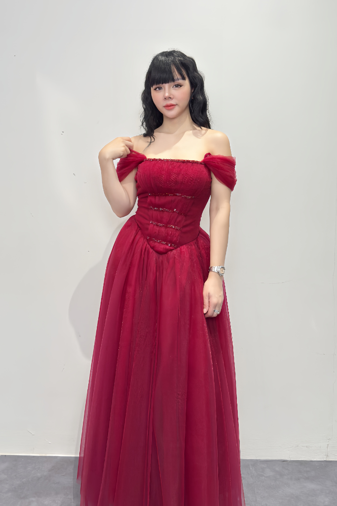 Váy Xòe V Eo Trễ Vai “Elysian Charm Gown”