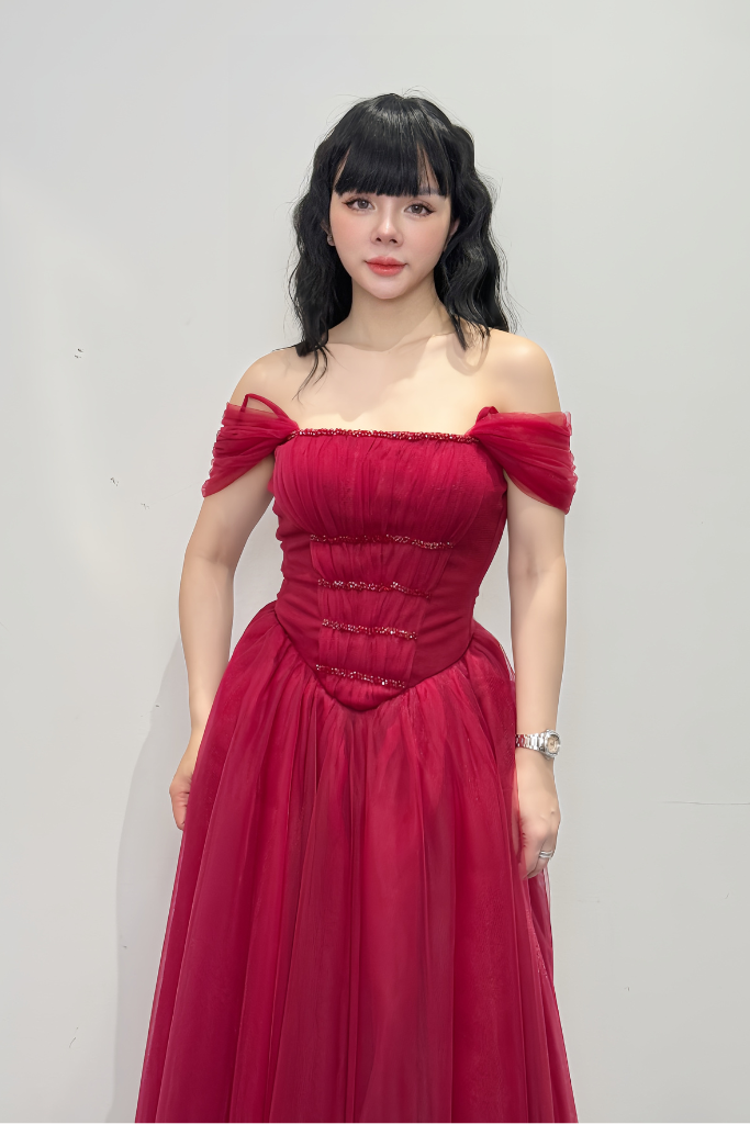 Váy Xòe V Eo Trễ Vai “Elysian Charm Gown”