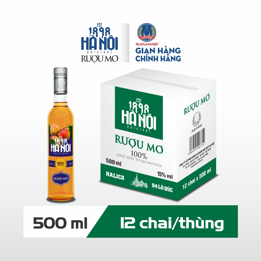 Rượu mơ Hà Nội 1898 HALICO nồng độ 15% chai 500ml không kèm hộp