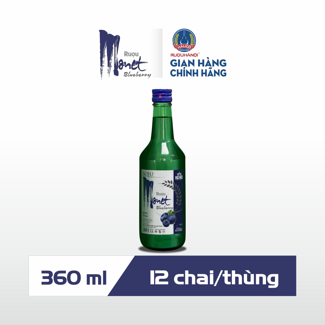 Rượu Soju Monet blueberry vị việt quất HALICO nồng độ 14,5% chai 360ml không kèm hộp