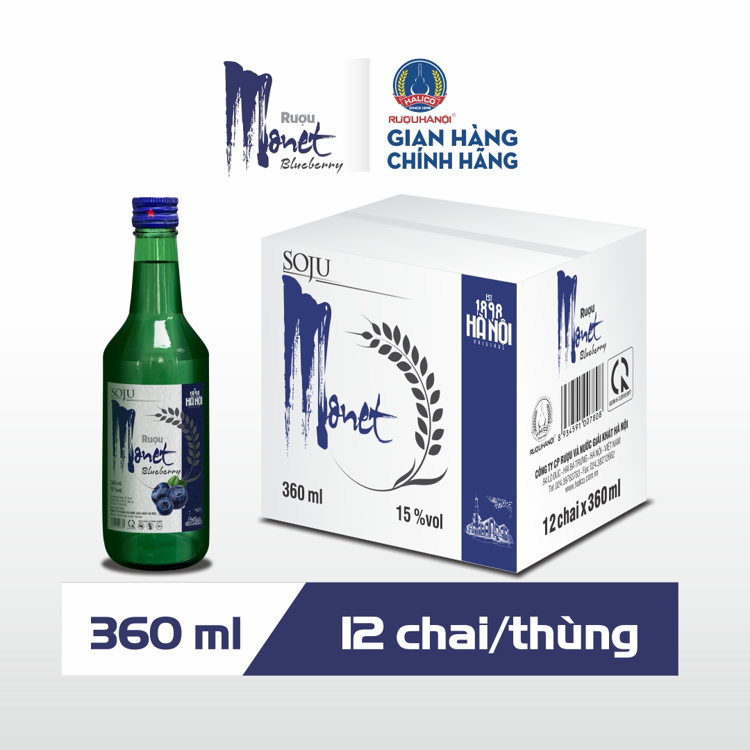 Rượu Soju Monet blueberry vị việt quất HALICO nồng độ 14,5% chai 360ml không kèm hộp