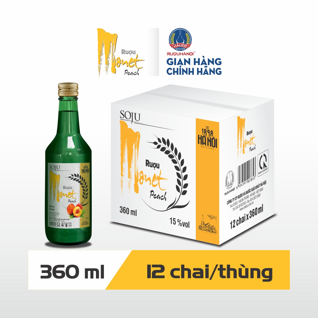 Rượu Soju Monet Peach vị đào HALICO nồng độ 15% chai 360ml không kèm hộp