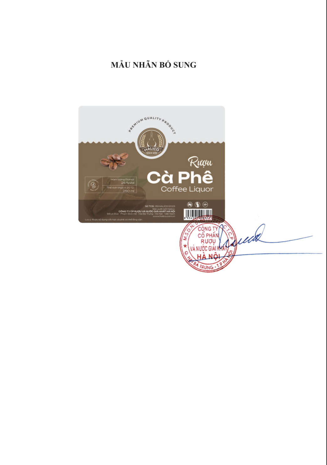 Rượu Cà Phê HALICO nồng độ 25% chai thuỷ tinh 250ml không kèm hộp