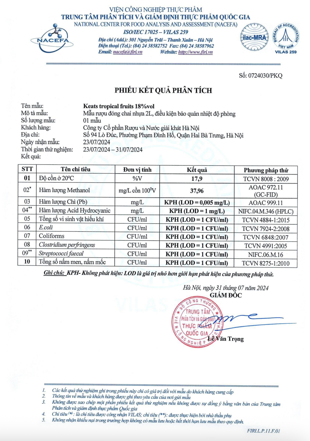 Rượu KEATs Tropical Fruits HALICO nồng độ 18 %vol chai 250ml không kèm hộp