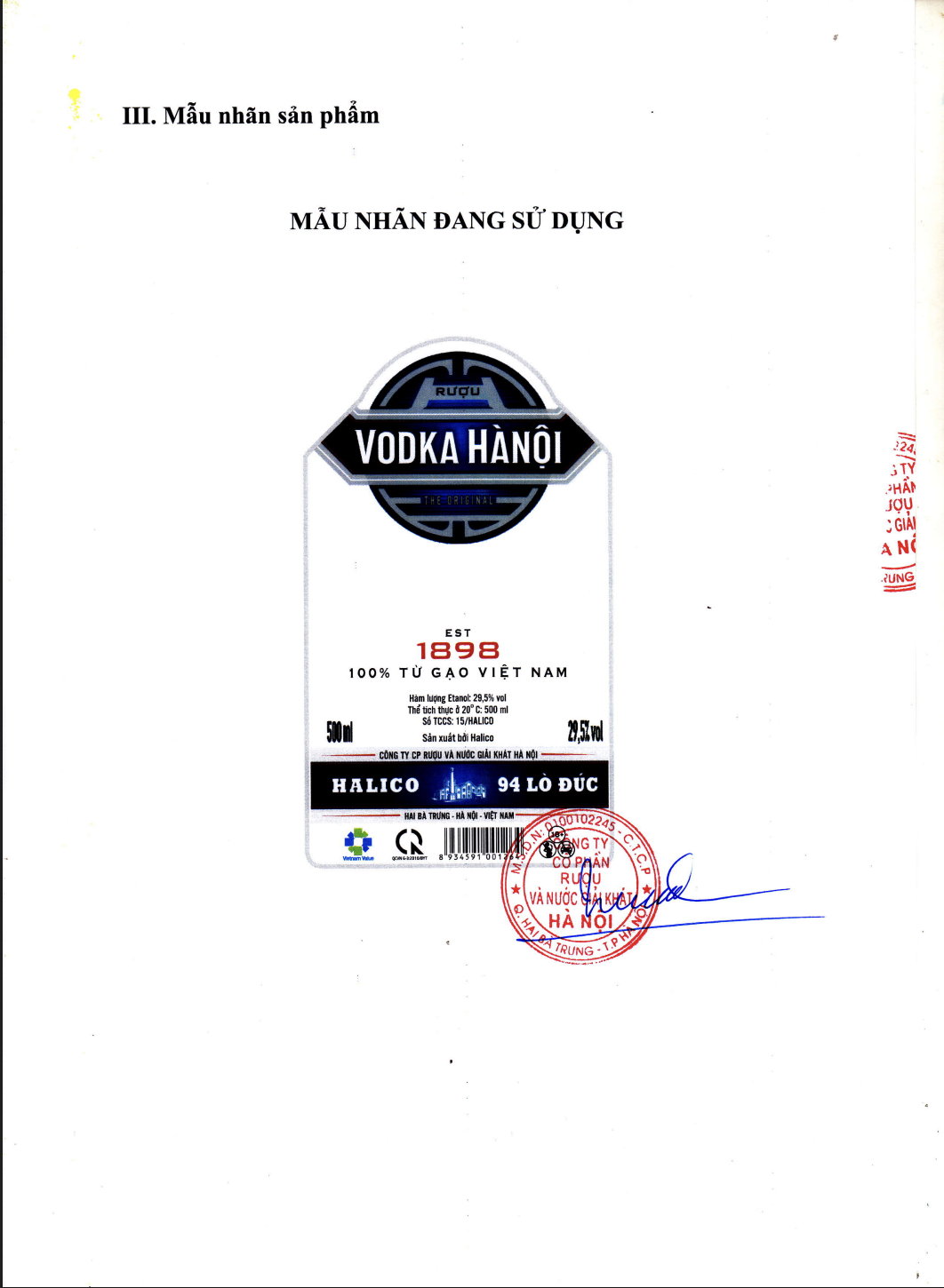 Rượu Vodka Hà Nội nhãn xanh HALICO nồng độ 29,5% chai 300ml không kèm hộp