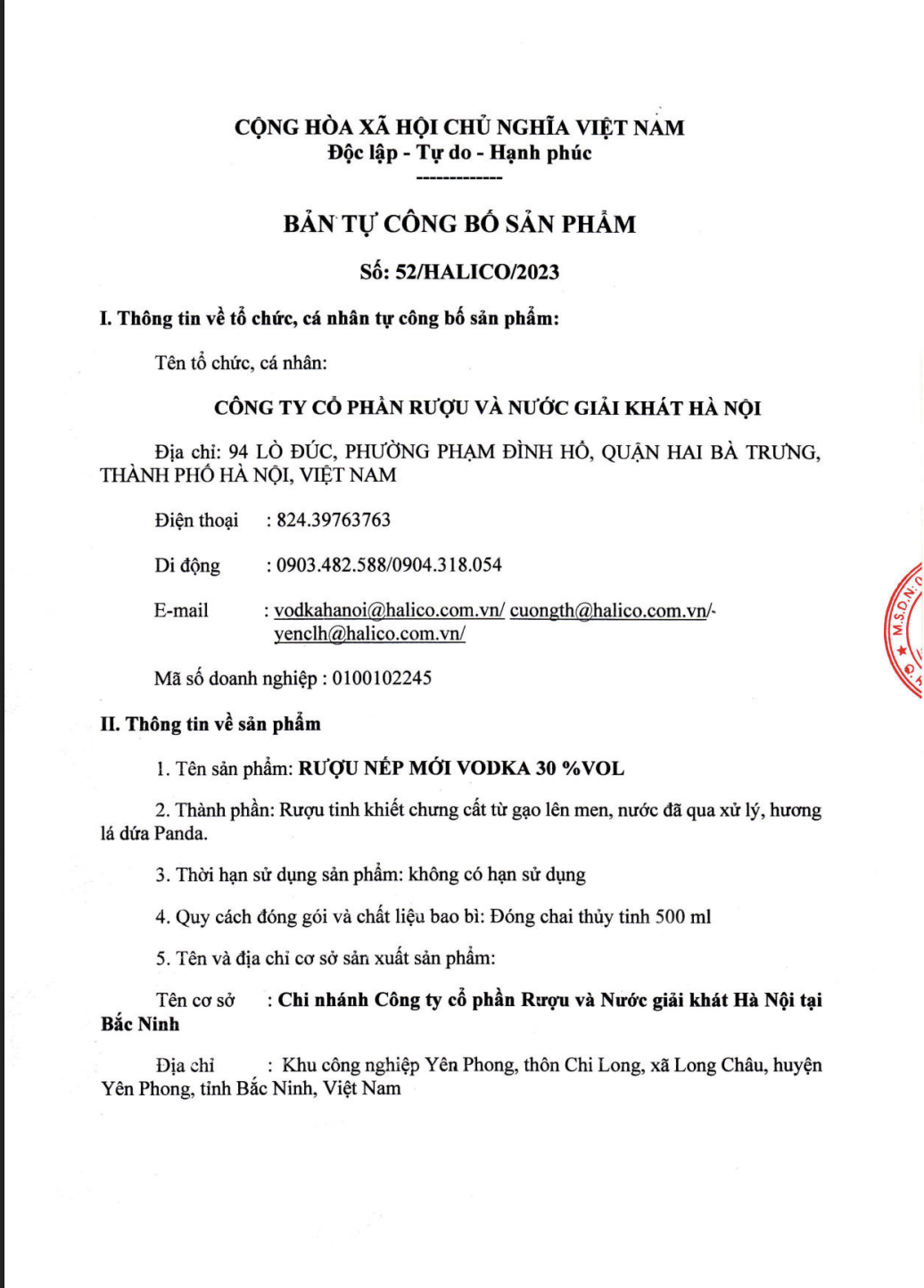 Rượu Nếp Mới HALICO nồng độ 30% HALICO chai 500ml không kèm hộp