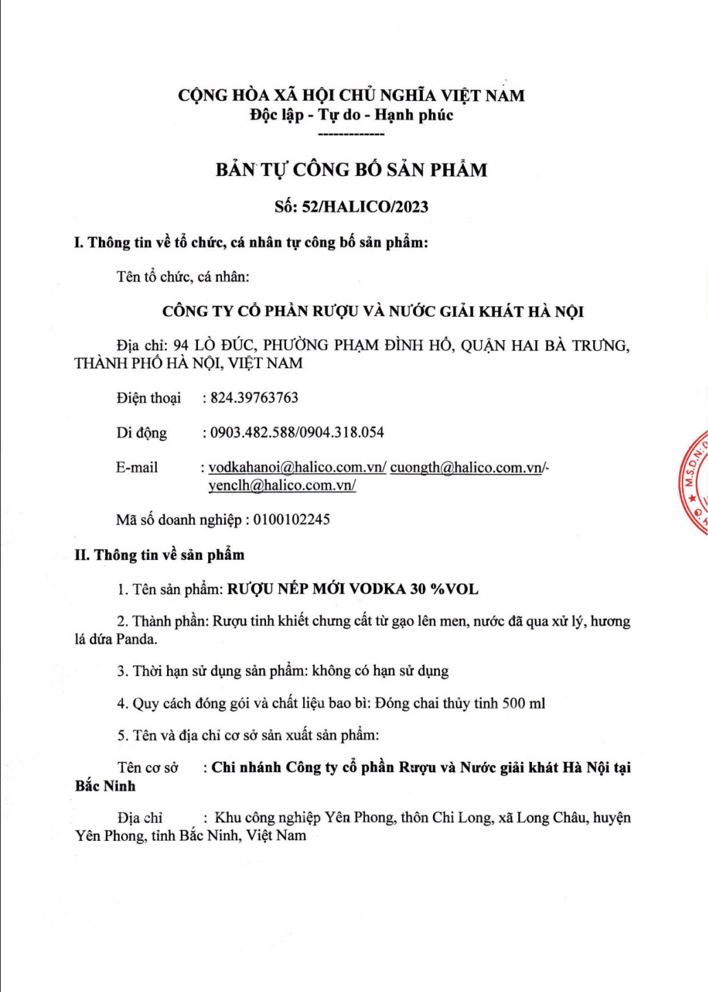 Rượu Nếp Mới HALICO nồng độ 30% HALICO chai 250ml không kèm hộp