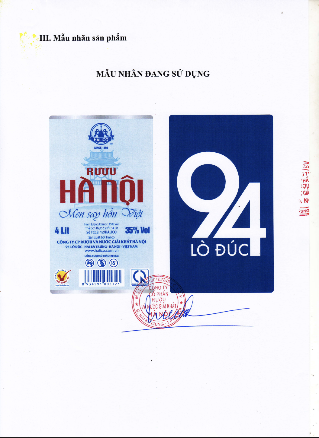 Rượu Hà Nội HALICO nồng độ 35% can PE 2l không kèm hộp