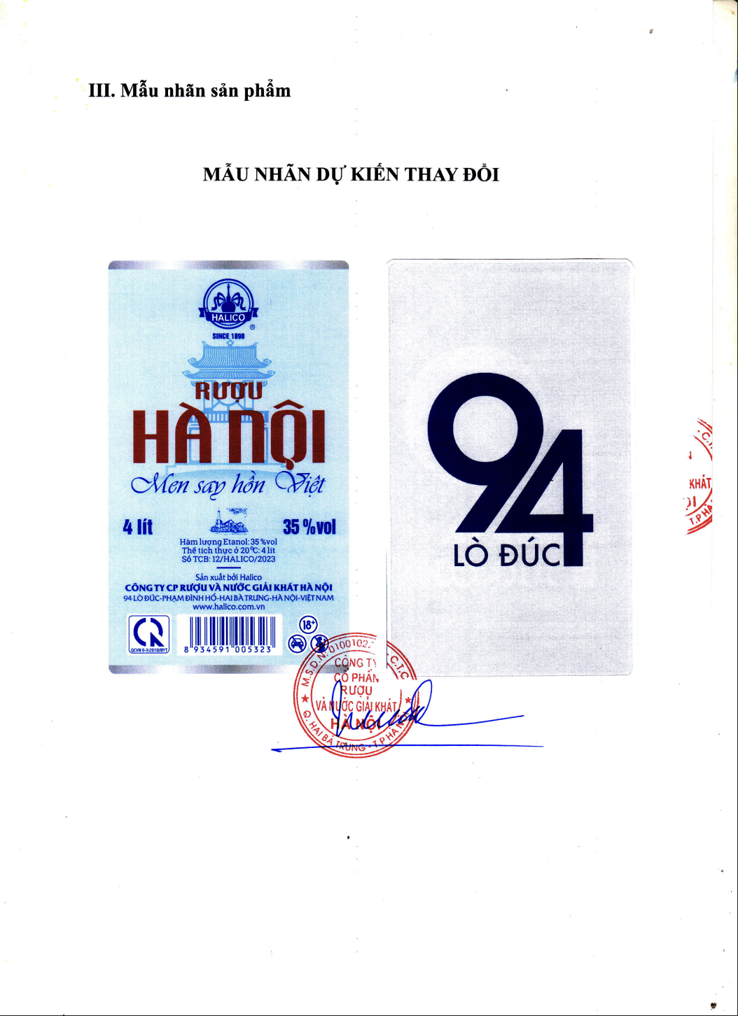 Rượu Hà Nội HALICO nồng độ 35% can PE 2l không kèm hộp