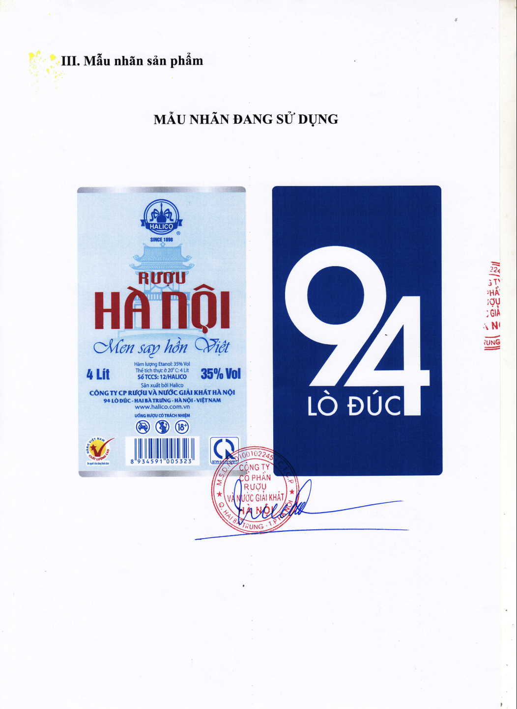 Rượu Hà Nội HALICO nồng độ 35% can PE 4l không kèm hộp