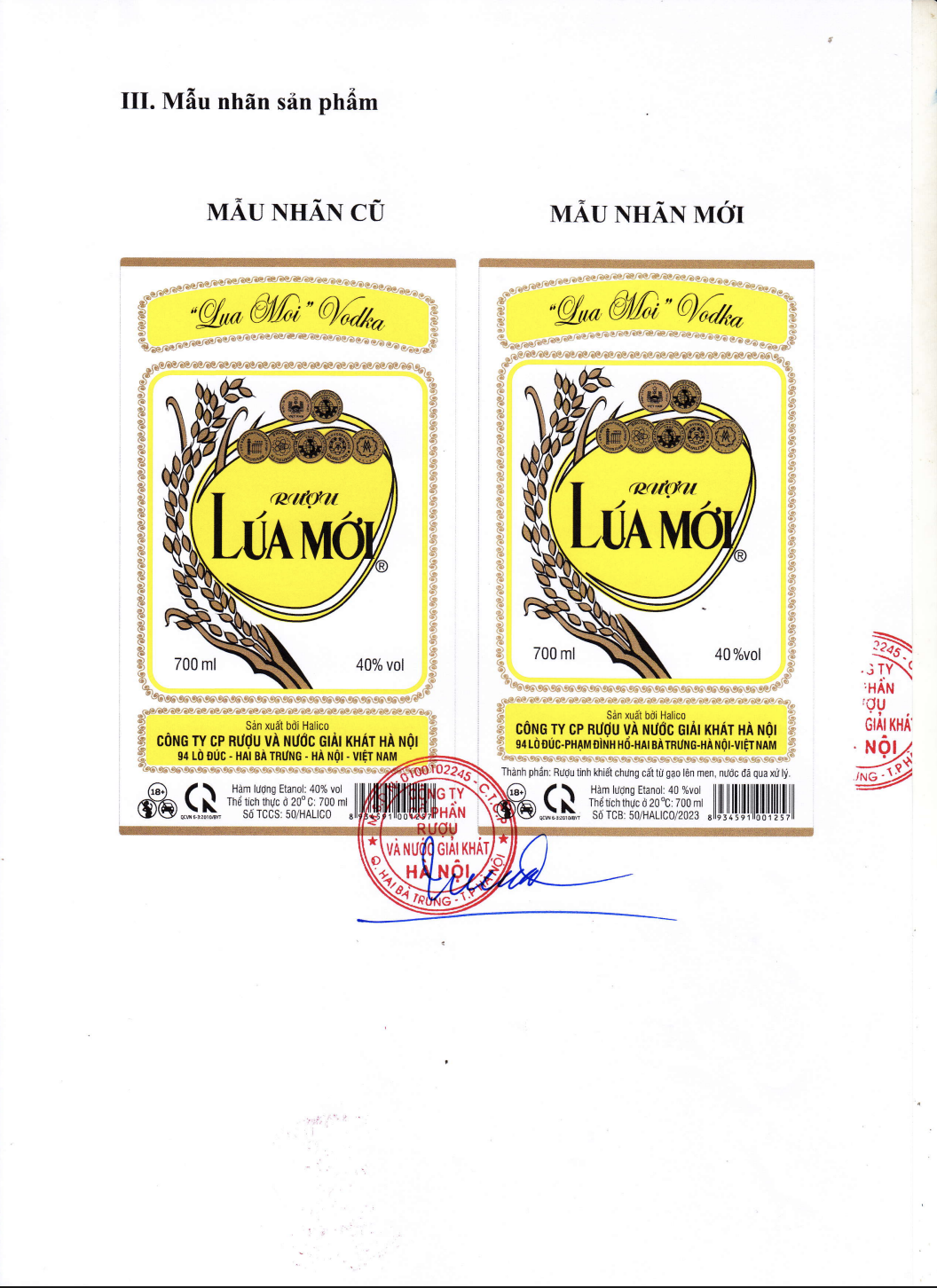 Rượu Lúa Mới HALICO nồng độ 40% chai 700ml không kèm hộp