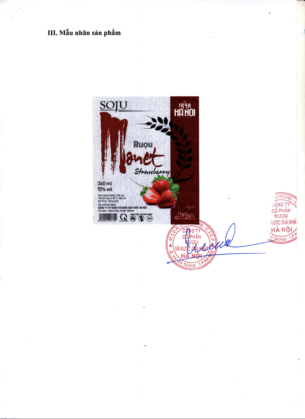 Rượu Soju Monet Strawberry vị dâu HALICO nồng độ 14,5% chai 360ml không kèm hộp