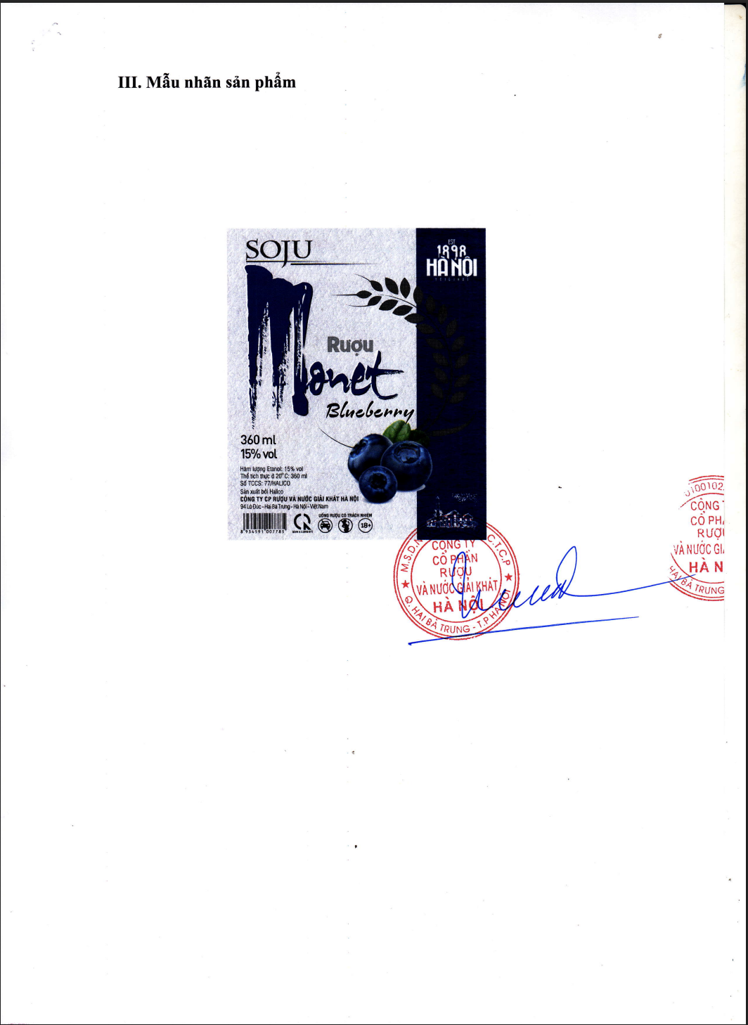 Rượu Soju Monet blueberry vị việt quất HALICO nồng độ 14,5% chai 360ml không kèm hộp