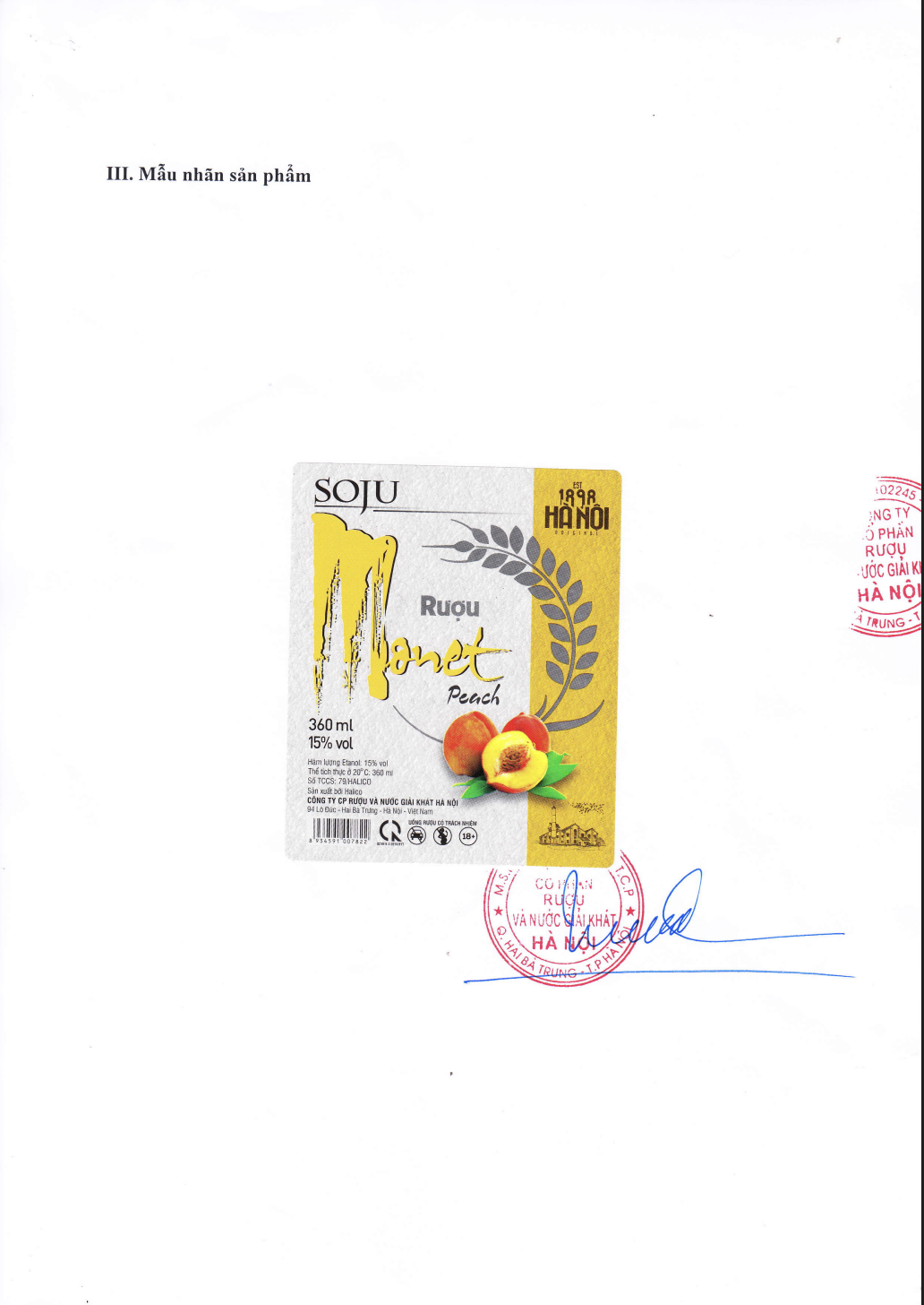 Rượu Soju Monet Peach vị đào HALICO nồng độ 15% chai 360ml không kèm hộp