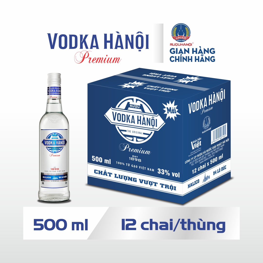 Rượu Vodka Hà Nội Premium HALICO nồng độ 33% chai 500ml không kèm hộp