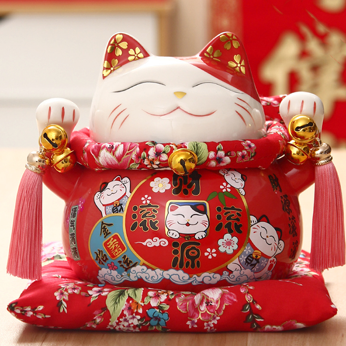 Mèo thần tài đỏ Tấn Tài Tấn Lộc – 21cm