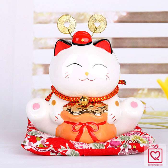 Mèo thần tài Tiền Vào Đầy Túi – 15cm