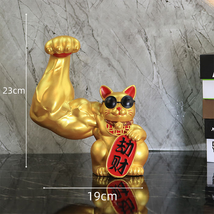 Mèo thần tài vàng tay cơ bắp Đại Chiêu Tài – 23cm